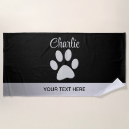 黒い背景にシルバードッグポー ビーチタオル