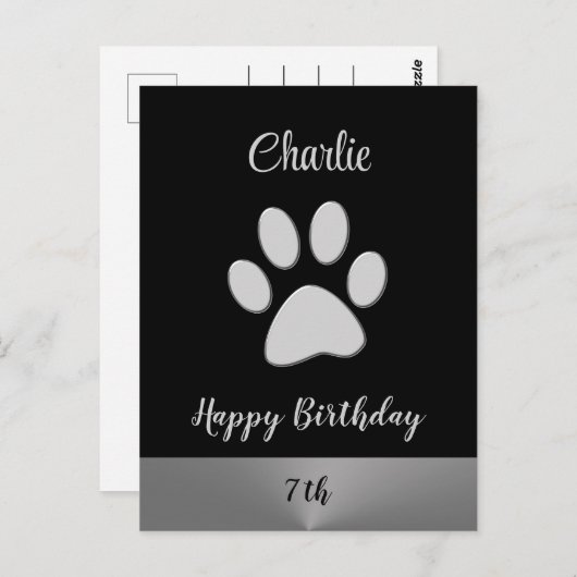 黒い背景にシルバードッグポー ポストカード (正面/裏面)