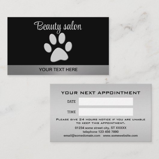 黒い背景にシルバードッグポー 予約カード (正面/裏面)