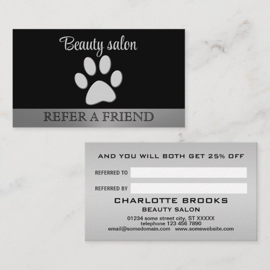 黒い背景にシルバードッグポー 紹介カード (正面/裏面)