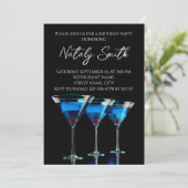 黒い背景にチェリーが乗った青いカクテル3杯 招待状 (スタンド正面)