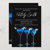 黒い背景にチェリーが乗った青いカクテル3杯 招待状 (正面/裏面)