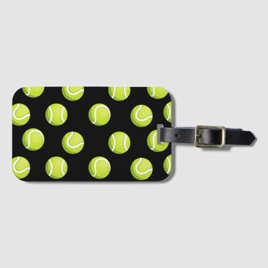 黒い背景にテニスボールが全身を覆う   ラゲッジタグ (正面横)