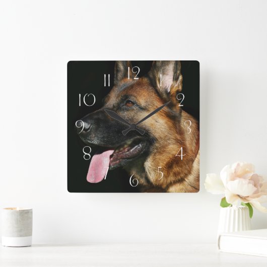 黒い背景にドイツの羊飼い スクエア壁時計 (ホーム)