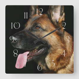 黒い背景にドイツの羊飼い スクエア壁時計