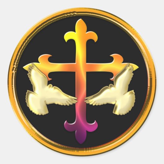 黒い背景にハトを持つ鉄十字 ラウンドシール (正面)