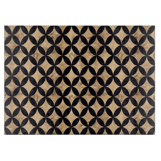 黒い背景にバラ金ゴールドダイヤモンドの円 カッティングボード (正面)