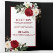 黒い背景にバーガンディと白のバラ 三つ折り招待状 (内部最初)