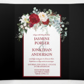 黒い背景にバーガンディと白のバラ 三つ折り招待状 (内部中)
