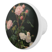 黒い背景にピンクと白のバラ セラミックノブ (右)