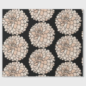 黒い背景にピンクのダーリア ラッピングペーパー (フラット)