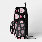 黒い背景にピンクのフクロウと花 プリントバックパック (右)