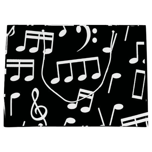 黒い背景にホワイトミュージックノートを抱き枕 ラージペーパーバッグ (正面)
