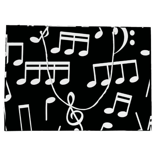 黒い背景にホワイトミュージックノートを抱き枕 ラージペーパーバッグ (裏面)