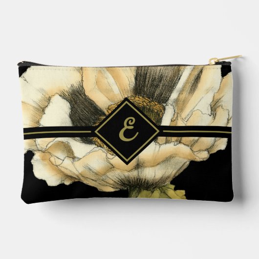 黒い背景にポピーのクリーム色の花 アクセサリーポーチ (裏面)