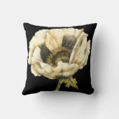 黒い背景にポピーのクリーム色の花 クッション (裏面)