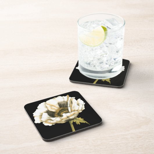 黒い背景にポピーのクリーム色の花 コースター (右側)