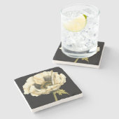 黒い背景にポピーのクリーム色の花 ストーンコースター (横)