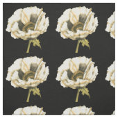 黒い背景にポピーのクリーム色の花 ファブリック (見本)