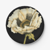 黒い背景にポピーのクリーム色の花 ペーパープレート (正面)