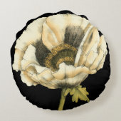 黒い背景にポピーのクリーム色の花 ラウンドクッション (裏面)