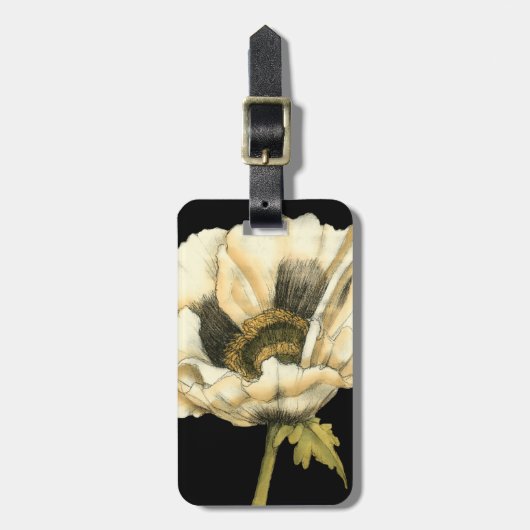 黒い背景にポピーのクリーム色の花 ラゲッジタグ (正面縦)