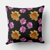 黒い背景にユリとコスモスの花 クッション (裏面)