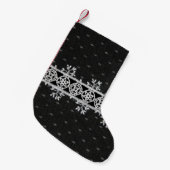 黒い背景にレイスワークの線 スモールクリスマスストッキング (正面 (吊り時))
