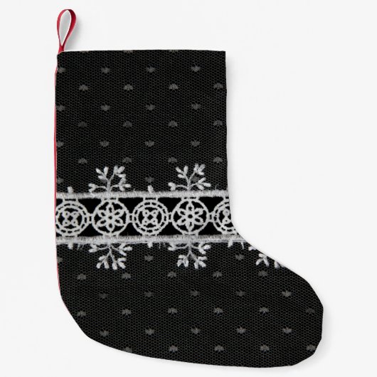 黒い背景にレイスワークの線 スモールクリスマスストッキング (正面)