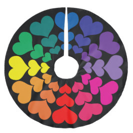 黒い背景にレインボー色のハート ブラッシュドポリエステルツリースカート