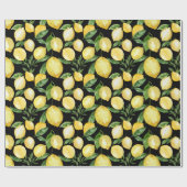 黒い背景にレモンのシームレスなパターン ラッピングペーパー (フラット)