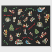 黒い背景にヴィンテージのクリスマスコラージュ ラッピングペーパー (フラット)