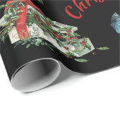 黒い背景にヴィンテージのクリスマスコラージュ ラッピングペーパー (ロールコーナー)