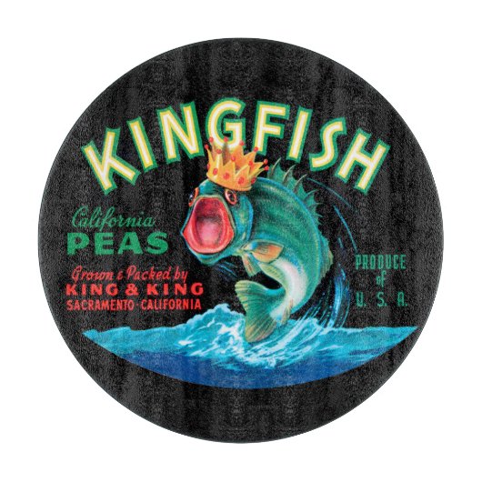 黒い背景に冠をかぶったバスフィッシュ カッティングボード (正面)