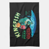 黒い背景に冠をかぶったバスフィッシュ キッチンタオル (縦)