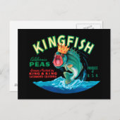 黒い背景に冠をかぶったバスフィッシュ ポストカード (正面/裏面)