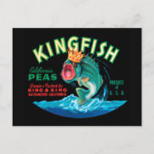 黒い背景に冠をかぶったバスフィッシュ ポストカード (正面)