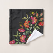 黒い背景に刺縁どしゅうスタイルフローラ バスタオルセット (ウォッシュタオル)