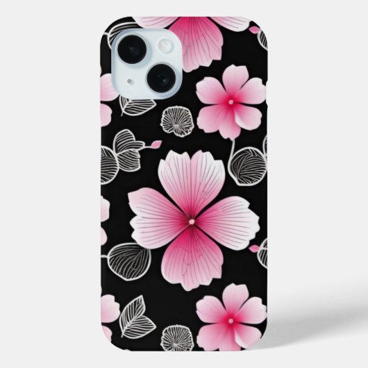 黒い背景に可愛いピンクの桜模様 Case-Mate iPhoneケース (裏面)