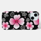 黒い背景に可愛いピンクの桜模様 Case-Mate iPhoneケース (裏面 (横))