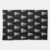 黒い背景に可愛いブル幽霊ハロウィーン キッチンタオル (横)