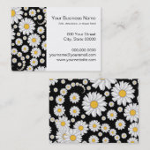 黒い背景に可愛い白いデイジー 名刺 (正面/裏面)