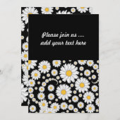 黒い背景に可愛い白いデイジー 招待状 (正面/裏面)