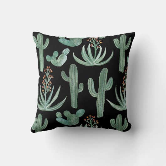黒い背景に多肉類とサグアーロのサボテン クッション (裏面)
