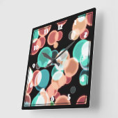 黒い背景に多色の泡 スクエア壁時計 (傾斜)