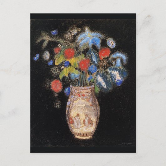 黒い背景に大きな花束、レドン。 ポストカード (正面)