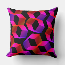 黒い背景に奇妙なピンクがかった六角形 クッション