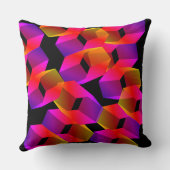 黒い背景に奇妙な赤いピンクの六角形 クッション (裏面)