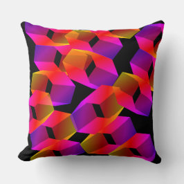 黒い背景に奇妙な赤いピンクの六角形 クッション