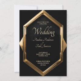 黒い背景に対するミニマル金ゴールドフレーム セーブザデート